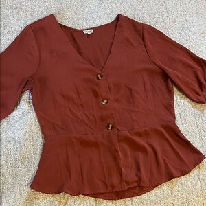 Kismet Deep Red Button-Front Blouse